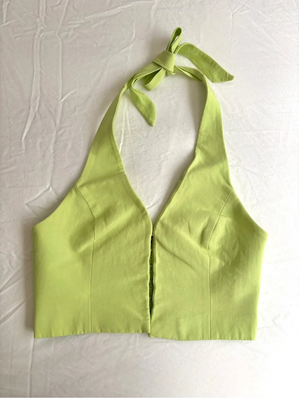 Zara Key Lime Green Halter Crop Top & Wide-Leg Pants Set